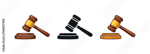 Three gavel icons representing legal decisions, justice, and auction proceedings