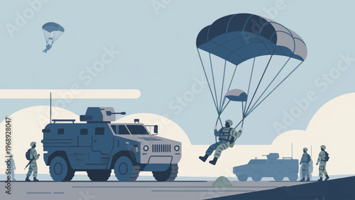 Illustration Of Parachute Military Operation Vector Design Template