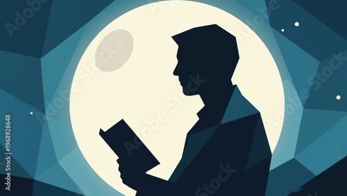Illustration Of Poet Silhouette Under Moonlight Vector Design Template