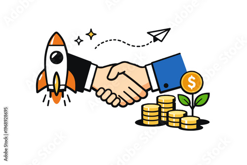 Illustration style icon funding modern vector startup white no deal coins investment