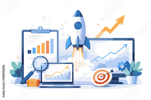 Rocket growth illustration startup charts image icon analytics generation simple vector metaphor