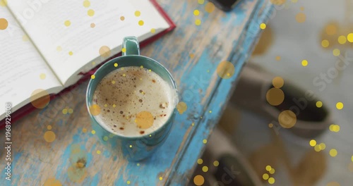 Animation of falling yellow dots over coffee