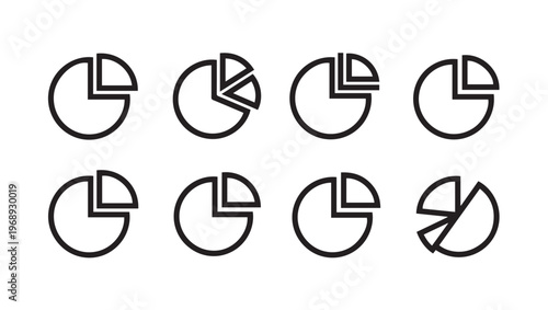 Multiple Pie Chart Icons Representing Data Segments and Analysis Stock Illustration