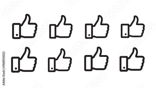 Multiple Thumbs Up Icons Arranged in Grid on White Background Social Media Approval Concept