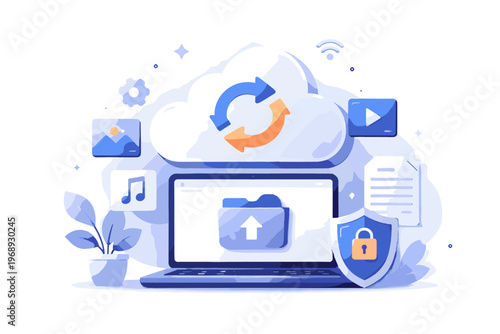 Illustration vector cloud simple storage digital synchronization generation icon image