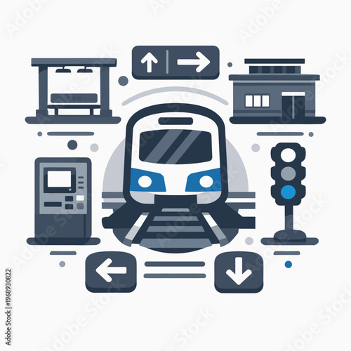 Train station and transport icons infographic bundle