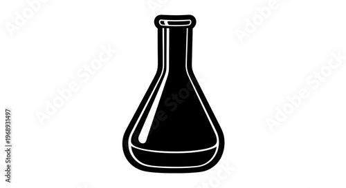 A black and white illustration of a laboratory flask with a narrow neck and wide base, designed in a minimalistic line drawing style for scientific or educational purposes.