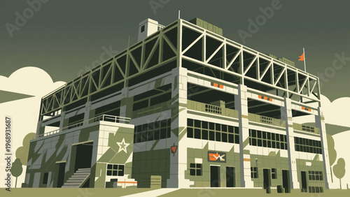 Illustration Of Structural Building With Military Theme Vector Design Template
