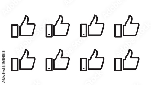 Eight Thumbs Up Icons Arranged in Rows Simple Line Art Style Approved Symbol