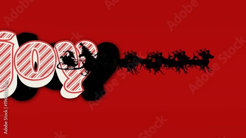 Animation of santa claus in sleigh with reindeer over moon and red background