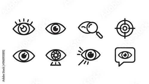 Eye Icon Collection: Vision Search Focus and Observation Symbols in Minimalist Style