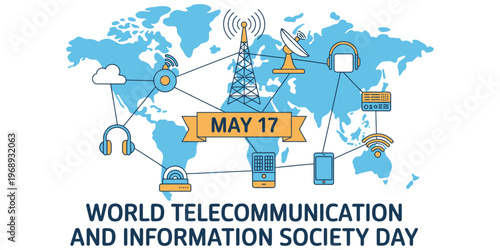A conceptual illustration representing the world telecommunication and information society day Vector, illustration