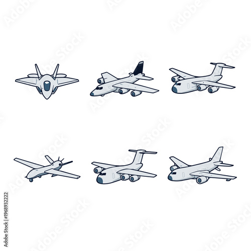Aircraft Icon Set Featuring Various Planes