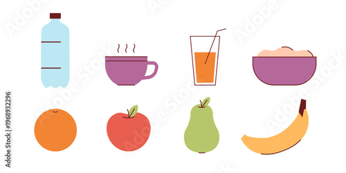 Food flat illustration. Healthy diet illustration set.
