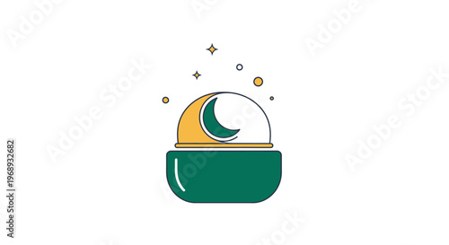 A green and yellow crescent moon logo.