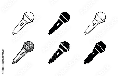 classic handheld microphone with a rounded grille for capturing sound, arranged as a clean  Variant 1: