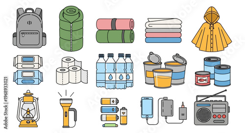 Emergency preparedness kit with essential survival supplies and equipment for disasters