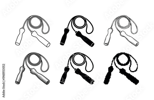 adjustable fitness jump rope, arranged as a clean  Variant 1: clean thin outline, no fill, rounded joins,