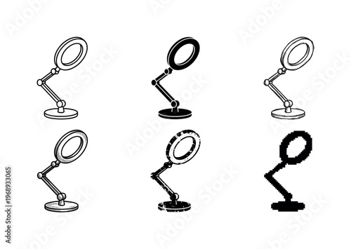 adjustable ring lamp, arranged as a clean  Variant 1: clean thin outline, no fill, rounded joins, even