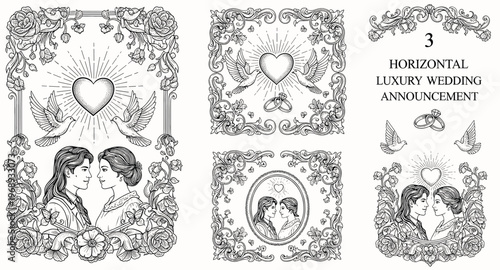 Ornate wedding invitation,  vintage design. Swirl floral templates. Classic vintage design.