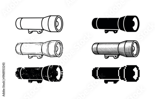 high-intensity bike flashlight, arranged as a clean  Variant 1: clean thin outline, no fill, rounded joins