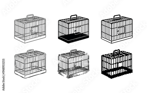 rectangular bird cage, arranged as a clean  Variant 1: clean thin outline, no fill, rounded joins, even