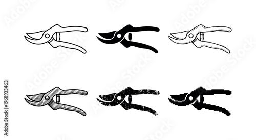 bypass pruning shears, arranged as a clean  Variant 1: clean thin outline, no fill, rounded joins, even