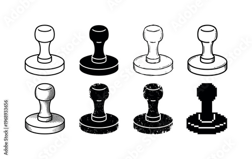 handheld circular stamp, arranged as a clean  Variant 1: clean thin outline, no fill, rounded joins, even