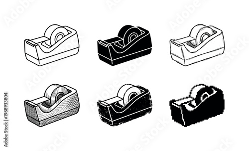 compact desktop tape dispenser, arranged as a clean  Variant 1: clean thin outline, no fill, rounded joins