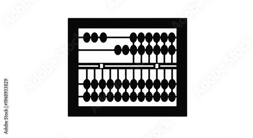 Abacus calculator ancient traditional counting tool for math education and finance in black and white with beads on wires in framed close-up view