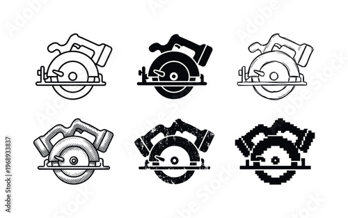 cordless circular saw, arranged as a clean  Variant 1: clean thin outline, no fill, rounded joins, even