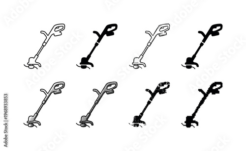 cordless string trimmer, arranged as a clean  Variant 1: clean thin outline, no fill, rounded joins, even