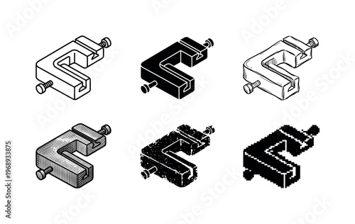 corner clamp, arranged as a clean  Variant 1: clean thin outline, no fill, rounded joins, even stroke.