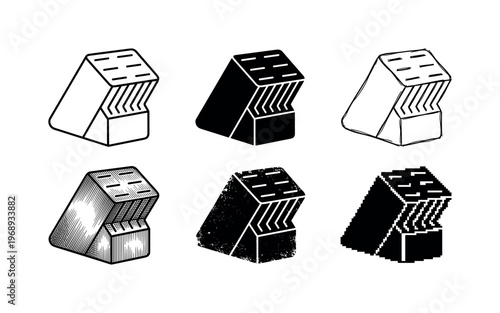 compact countertop knife block, arranged as a clean  Variant 1: clean thin outline, no fill, rounded joins