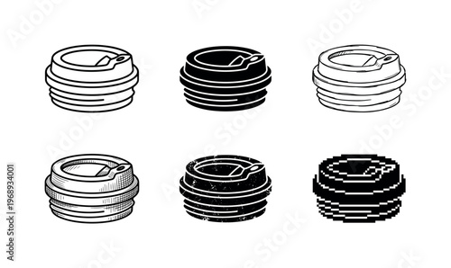 detachable cup lid, arranged as a clean  Variant 1: clean thin outline, no fill, rounded joins, even
