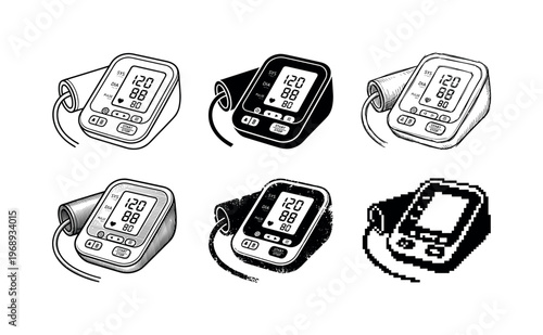 digital blood pressure monitor, arranged as a clean  Variant 1: clean thin outline, no fill, rounded joins