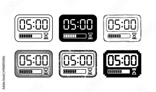 timer display, arranged as a clean  Variant 1: clean thin outline, no fill, rounded joins, even stroke.