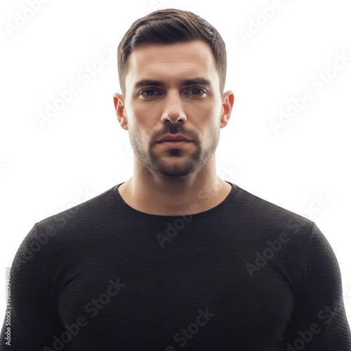 Serious man portrait isolated on transparent background