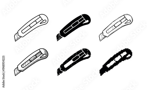 ergonomic office knife, arranged as a clean  Variant 1: clean thin outline, no fill, rounded joins, even