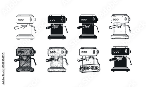 espresso machine, arranged as a clean  Variant 1: clean thin outline, no fill, rounded joins, even stroke.