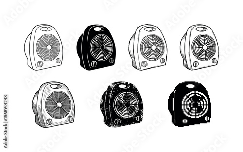 fan heater body, arranged as a clean  Variant 1: clean thin outline, no fill, rounded joins, even stroke.