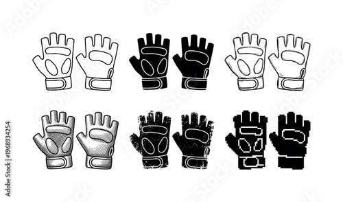 fingerless sports gloves, arranged as a clean  Variant 1: clean thin outline, no fill, rounded joins, even
