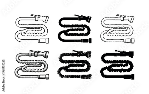 expandable garden hose, arranged as a clean  Variant 1: clean thin outline, no fill, rounded joins, even