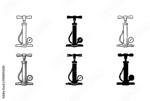 floor-standing bicycle pump, arranged as a clean  Variant 1: clean thin outline, no fill, rounded joins,
