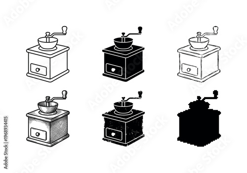 ground coffee drawer, arranged as a clean  Variant 1: clean thin outline, no fill, rounded joins, even