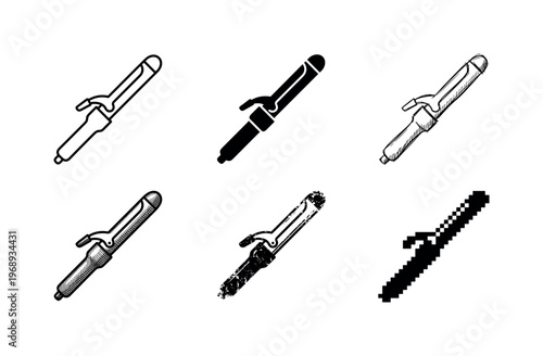 hair curling iron, arranged as a clean  Variant 1: clean thin outline, no fill, rounded joins, even stroke
