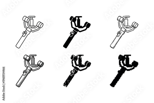 camera stabilizer, arranged as a clean  Variant 1: clean thin outline, no fill, rounded joins, even stroke