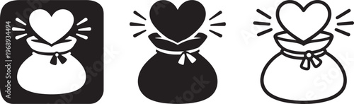 Money bag heart icon charity finance symbol.