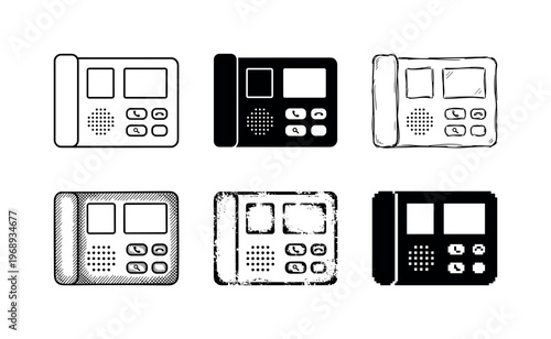 intercom buttons, arranged as a clean  Variant 1: clean thin outline, no fill, rounded joins, even stroke.