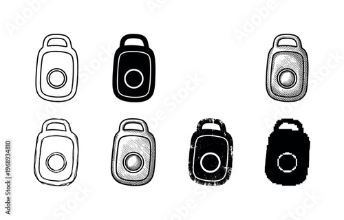 keychain casing, arranged as a clean  Variant 1: clean thin outline, no fill, rounded joins, even stroke.